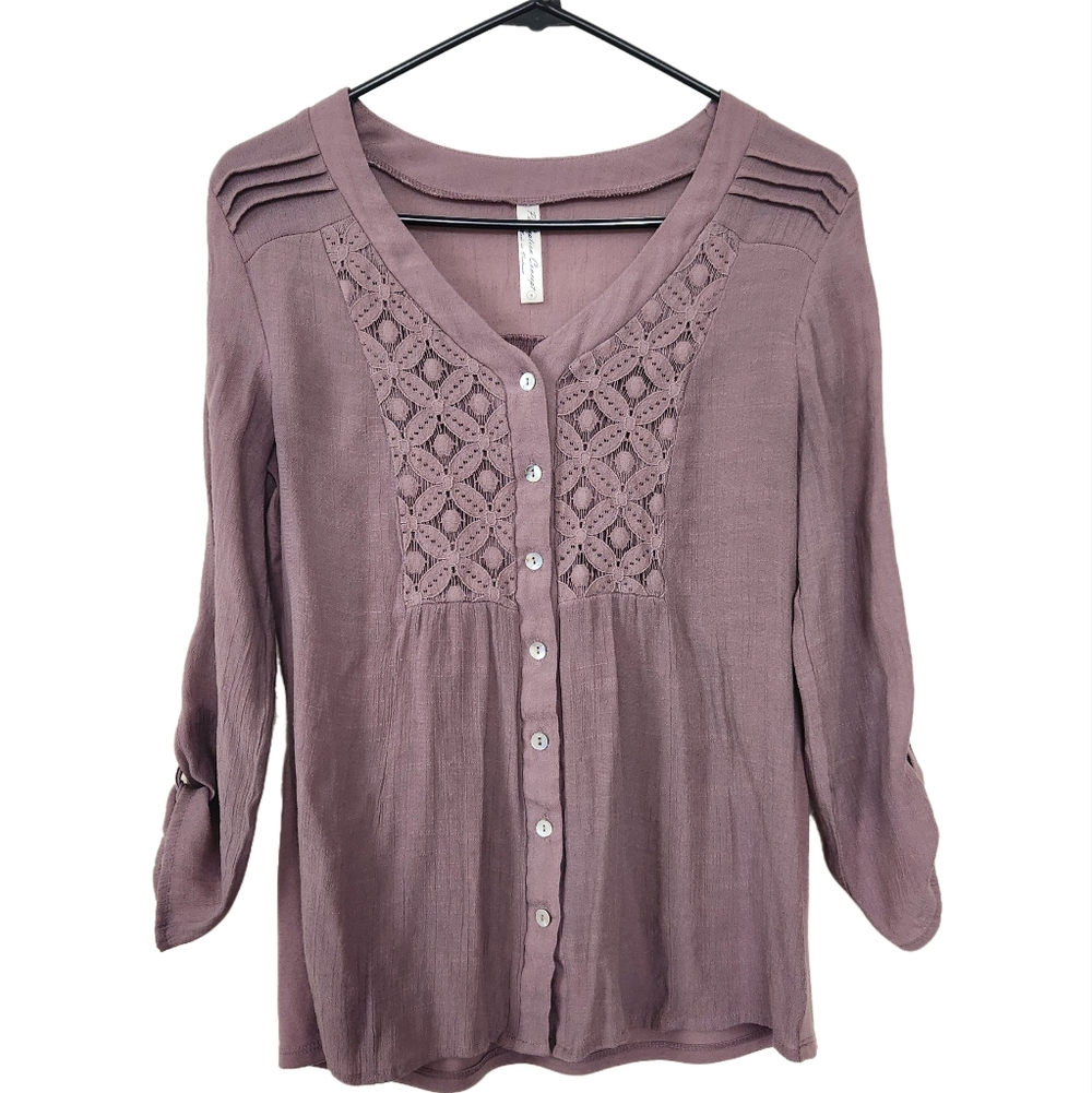 PerCeption Mauve Boho Button Up Blouse Size Small